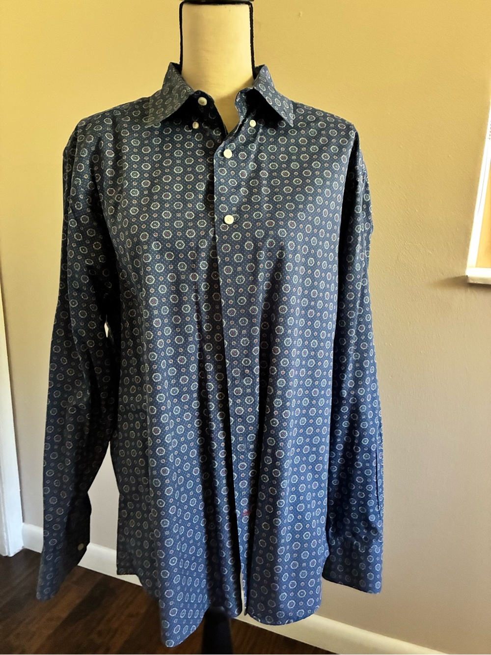 Daniel Cremieux Blue Micro-Print Long Sleeve Button-Down Shirt